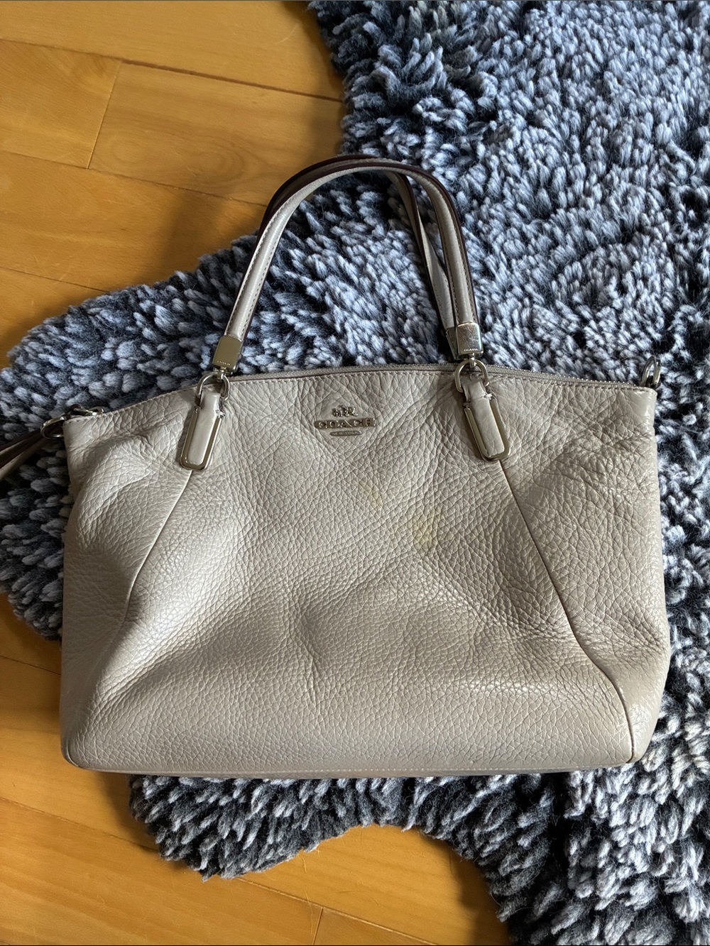 Coach Pebbled Leather Tote in Light Beige
